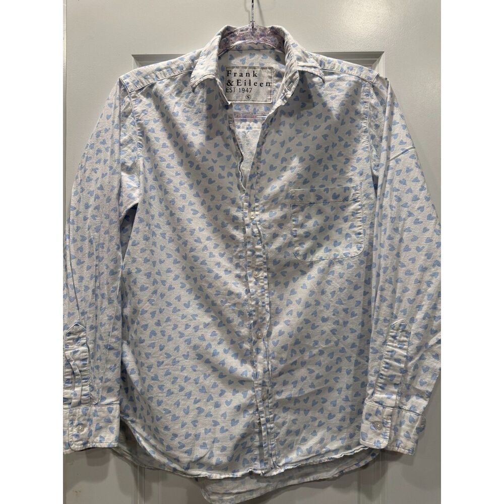 Frank & Eileen Eileen S Blue Hearts 100% Linen Relaxed Button Down Shirt